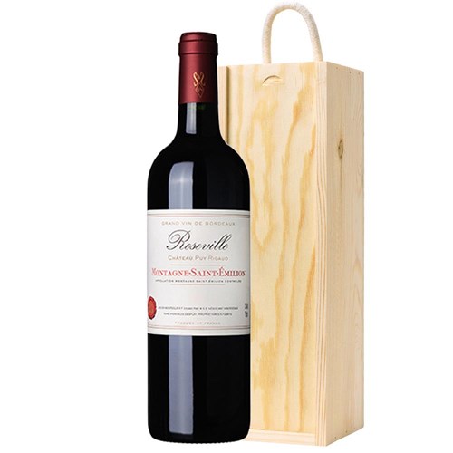 Roseville Bordeaux 75cl Red Wine In Pine Wooden Gift Box